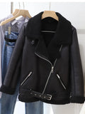 GETADME FTLZZ New Winter Women Female Fur Leather JacketFaux Lamb Leather Jacket Aviator Jacket Thick Faux Leather Fur Sheepskin Coat