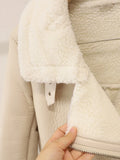 GETADME FTLZZ New Winter Women Female Fur Leather JacketFaux Lamb Leather Jacket Aviator Jacket Thick Faux Leather Fur Sheepskin Coat