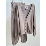 Getadme 페이디드 이펙트 캐주얼 스웨트셔츠와 스웨트팬츠 2종 세트 여성 V넥 루즈 베이직 카디건 코트 드로스트링 스포티 조거 팬츠