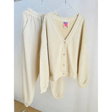 Getadme 페이디드 이펙트 캐주얼 스웨트셔츠와 스웨트팬츠 2종 세트 여성 V넥 루즈 베이직 카디건 코트 드로스트링 스포티 조거 팬츠