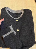 Getadme Fake two 100% pure cashmere sweater cardigan dark grey high-grade wool knit coat top
