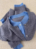 Getadme Fake two 100% pure cashmere sweater cardigan dark grey high-grade wool knit coat top