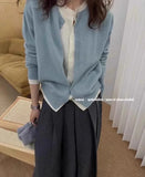Getadme Fake two 100% pure cashmere sweater cardigan dark grey high-grade wool knit coat top