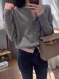 Getadme Fake two 100% pure cashmere sweater cardigan dark grey high-grade wool knit coat top