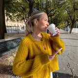 GETADME Fall 2025 Luxury Clothes Womens Sweaters Long Sleeve Top Solid Loose Casual Sweater Vest Cable Knit Sweater Pink Cardigans Y2k
