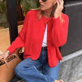 GETADME Fall 2025 Luxury Clothes Womens Sweaters Long Sleeve Top Solid Loose Casual Sweater Vest Cable Knit Sweater Pink Cardigans Y2k