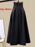 GETADME Fall Winter Two Piece Sets For Women Outfits Office Ladies Elegant Cross Knitwears Pullover Sweater And High Waist Skirts Sets