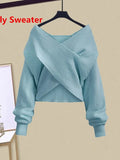 GETADME Fall Winter Two Piece Sets For Women Outfits Office Ladies Elegant Cross Knitwears Pullover Sweater And High Waist Skirts Sets