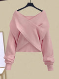 GETADME Fall Winter Two Piece Sets For Women Outfits Office Ladies Elegant Cross Knitwears Pullover Sweater And High Waist Skirts Sets