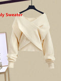 GETADME Fall Winter Two Piece Sets For Women Outfits Office Ladies Elegant Cross Knitwears Pullover Sweater And High Waist Skirts Sets