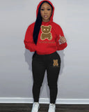 GETADME 가을 겨울 투피스 팬츠 정장 버터플라이 레터 프린트 캥거루 포켓 트랙수트 세트 풀오버 화이트 후드&amp;스웨트 팬츠