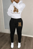 GETADME 가을 겨울 투피스 팬츠 정장 버터플라이 레터 프린트 캥거루 포켓 트랙수트 세트 풀오버 화이트 후드&amp;스웨트 팬츠