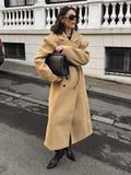 GETADME Fall Winter Woman Solid Color Lapel Long Woolen Jacket Fashion Double Breasted Full Sleeves Casual Overcoat New Commuter Coat