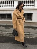 GETADME Fall Winter Woman Solid Color Lapel Long Woolen Jacket Fashion Double Breasted Full Sleeves Casual Overcoat New Commuter Coat