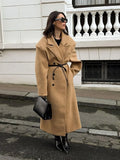 GETADME Fall Winter Woman Solid Color Lapel Long Woolen Jacket Fashion Double Breasted Full Sleeves Casual Overcoat New Commuter Coat