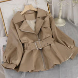 GETADME Fall Women Leather Short Jacket Turn-Down Collar Korean Style Fashion Faux Leather PU Coat with Belt Slim Outwear Full