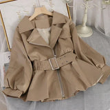 GETADME Fall Women Leather Short Jacket Turn-Down Collar Korean Style Fashion Faux Leather PU Coat with Belt Slim Outwear Full