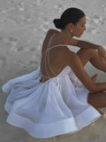 GETADME Fashion Backless A Line Mini Dresses for Women Chic Female Sleeveless Big Swing Party Dress 2025 New Lady V Neck Beach Vestidos