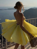 GETADME Fashion Backless A Line Mini Dresses for Women Chic Female Sleeveless Big Swing Party Dress 2025 New Lady V Neck Beach Vestidos