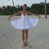 GETADME Fashion Backless A Line Mini Dresses for Women Chic Female Sleeveless Big Swing Party Dress 2025 New Lady V Neck Beach Vestidos