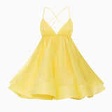 GETADME Fashion Backless A Line Mini Dresses for Women Chic Female Sleeveless Big Swing Party Dress 2025 New Lady V Neck Beach Vestidos