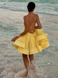 GETADME Fashion Backless A Line Mini Dresses for Women Chic Female Sleeveless Big Swing Party Dress 2025 New Lady V Neck Beach Vestidos