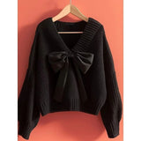 GETADME Fashion Bow Design Knitted Sweater NEW 2025 Spring Autumn Winter Women's Knitwear Top Korean Style Versatile Pullover Shirt