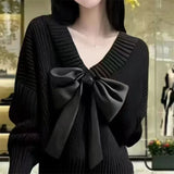 GETADME Fashion Bow Design Knitted Sweater NEW 2025 Spring Autumn Winter Women's Knitwear Top Korean Style Versatile Pullover Shirt