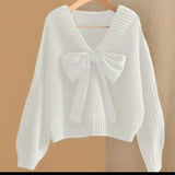 GETADME Fashion Bow Design Knitted Sweater NEW 2025 Spring Autumn Winter Women's Knitwear Top Korean Style Versatile Pullover Shirt