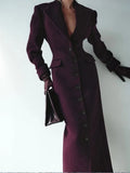 GETADME Fashion Burgundy Lapel High Waist Long Woolen Jacket Elegant Solid Color Full Sleeves Overcoat New Woman High Street Outerwear