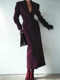 GETADME Fashion Burgundy Lapel High Waist Long Woolen Jacket Elegant Solid Color Full Sleeves Overcoat New Woman High Street Outerwear