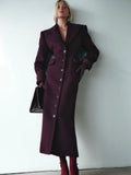 GETADME Fashion Burgundy Lapel High Waist Long Woolen Jacket Elegant Solid Color Full Sleeves Overcoat New Woman High Street Outerwear