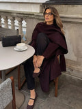 GETADME Fashion Burgundy Lapel High Waist Long Woolen Jacket Elegant Solid Color Full Sleeves Overcoat New Woman High Street Outerwear