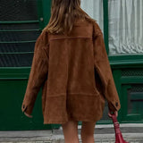 GETADME Fashion Chic Single Breasted Faux Leather Coat Women Loose Long Sleeves Solid Lapel Jackets Autumn Female High Street Outwear