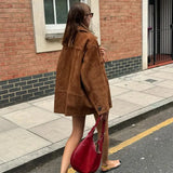 GETADME Fashion Chic Single Breasted Faux Leather Coat Women Loose Long Sleeves Solid Lapel Jackets Autumn Female High Street Outwear
