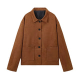 GETADME Fashion Chic Single Breasted Faux Leather Coat Women Loose Long Sleeves Solid Lapel Jackets Autumn Female High Street Outwear