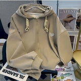 GETADME Fashion Drawstring Hoodies Women Autumn Winter Trend Hooded Coats Casual Loose Plush Thicken Cardigan Hoodie Zipper Jacket Woman