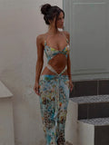 GETADME Fashion Hollow Out Print Maxi Dress Women Sleeveless Backless Bodycon Long Dresses 2025 New Beach Vocation Sexy Vestidos