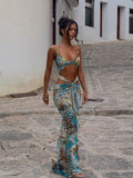 GETADME Fashion Hollow Out Print Maxi Dress Women Sleeveless Backless Bodycon Long Dresses 2025 New Beach Vocation Sexy Vestidos