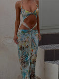GETADME Fashion Hollow Out Print Maxi Dress Women Sleeveless Backless Bodycon Long Dresses 2025 New Beach Vocation Sexy Vestidos