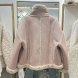 GETADME Fashion Lamb Wool Fur Coats Women Winter New Stand Collar Single Breasted Thick Warm Jacket Environmental Protection Fur Tops