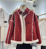 GETADME Fashion Lamb Wool Fur Coats Women Winter New Stand Collar Single Breasted Thick Warm Jacket Environmental Protection Fur Tops