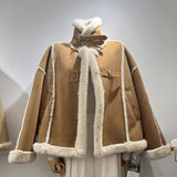 GETADME Fashion Lamb Wool Fur Coats Women Winter New Stand Collar Single Breasted Thick Warm Jacket Environmental Protection Fur Tops