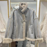 GETADME Fashion Lamb Wool Fur Coats Women Winter New Stand Collar Single Breasted Thick Warm Jacket Environmental Protection Fur Tops