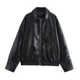 GETADME Fashion Lapel Collar Green Pu Leather Short Jackets For Women Locomotive Button Long Sleeve Coats Female 2025 Autumn Office Wear