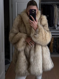 Getadme Fashion Lapel Women Thick Warm Long Faux Fur Jacket Elegant Long Sleeve Loose Cardigan Overcoat Winter Lady Chic Street Coats