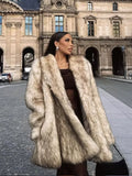 Getadme Fashion Lapel Women Thick Warm Long Faux Fur Jacket Elegant Long Sleeve Loose Cardigan Overcoat Winter Lady Chic Street Coats