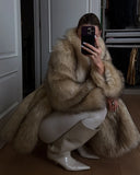 Getadme Fashion Lapel Women Thick Warm Long Faux Fur Jacket Elegant Long Sleeve Loose Cardigan Overcoat Winter Lady Chic Street Coats