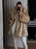 Getadme Fashion Lapel Women Thick Warm Long Faux Fur Jacket Elegant Long Sleeve Loose Cardigan Overcoat Winter Lady Chic Street Coats
