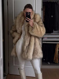 Getadme Fashion Lapel Women Thick Warm Long Faux Fur Jacket Elegant Long Sleeve Loose Cardigan Overcoat Winter Lady Chic Street Coats